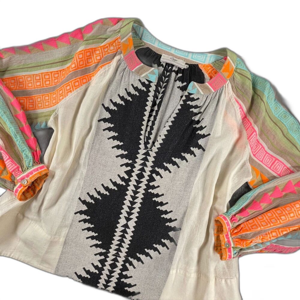 Devotion Twins Askania Top XS Embroidered Boho Geometric Neon Resort Cotton